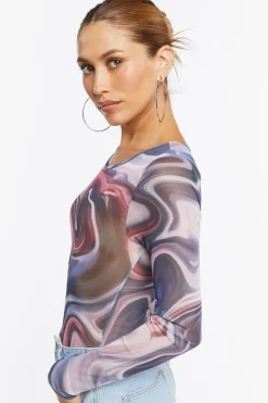 Marble Print Long-Sleeve Bodysuit