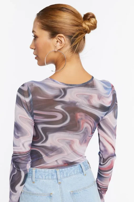 Marble Print Long-Sleeve Bodysuit