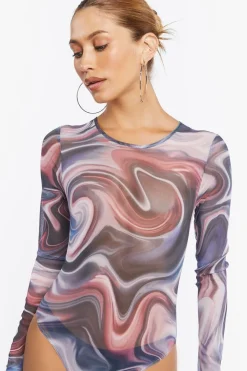 Marble Print Long-Sleeve Bodysuit