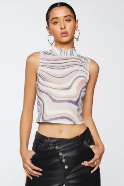 Marble Print Mesh Crop Top