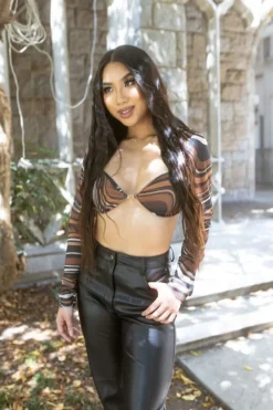 Marble Print Mesh Crop Top