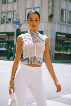 Marble Print Mesh Crop Top