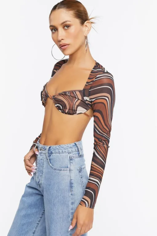 Marble Print Mesh Crop Top