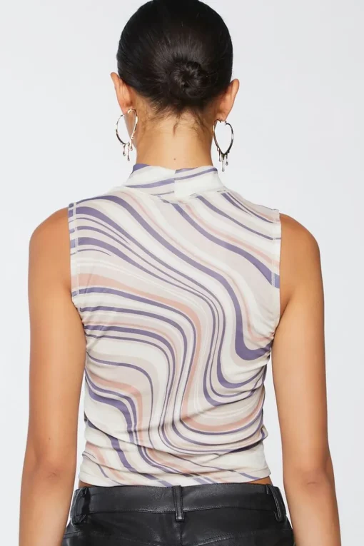 Marble Print Mesh Crop Top