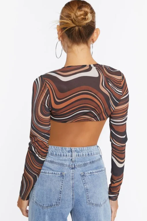 Marble Print Mesh Crop Top