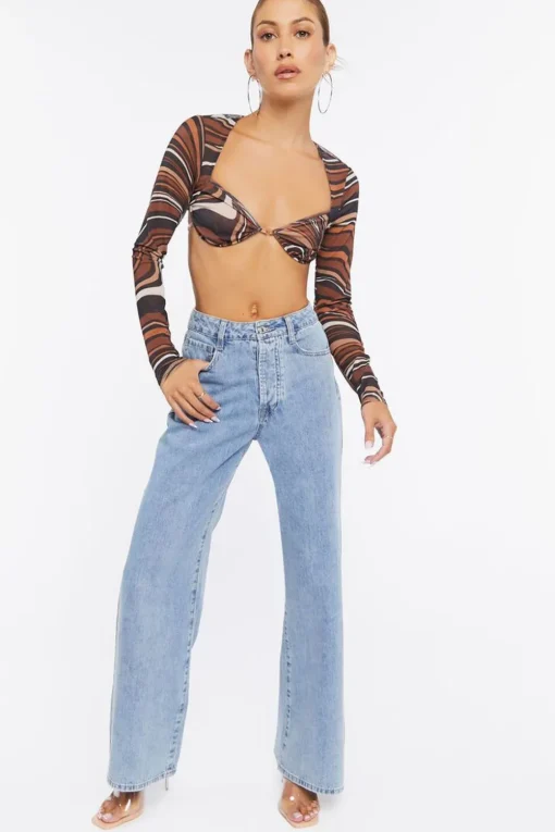 Marble Print Mesh Crop Top
