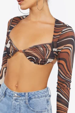 Marble Print Mesh Crop Top