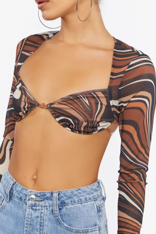 Marble Print Mesh Crop Top