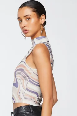 Marble Print Mesh Crop Top
