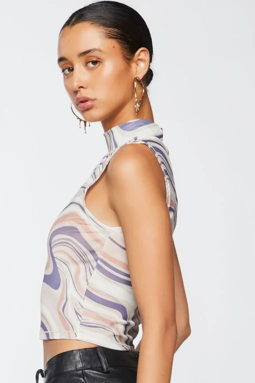 Marble Print Mesh Crop Top
