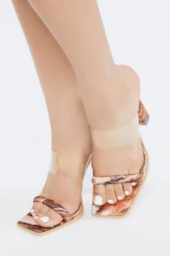 Marble Print Open-Toe Block Heels