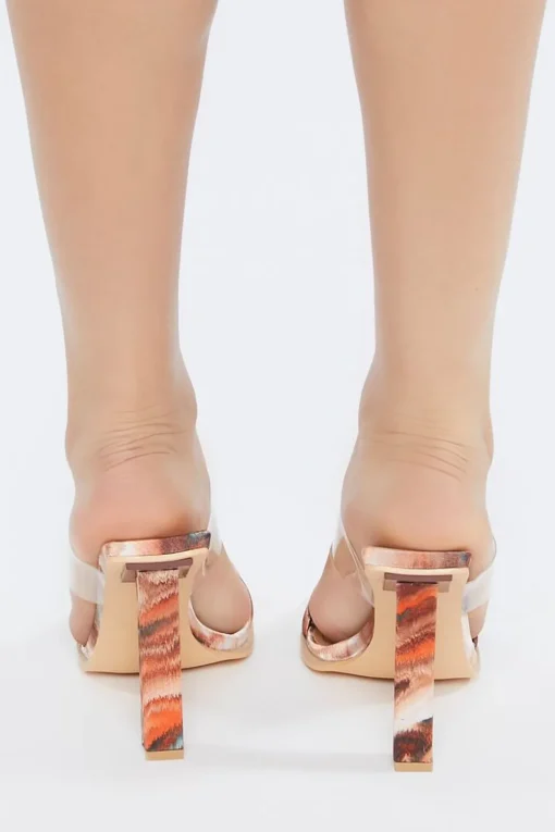 Marble Print Open-Toe Block Heels