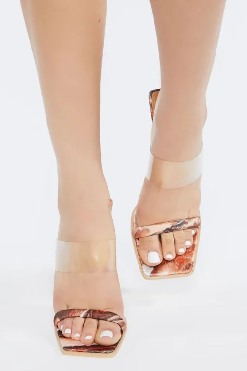 Marble Print Open-Toe Block Heels