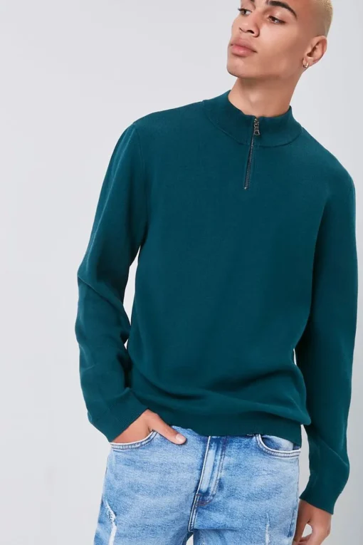 Marled Knit Half-Zip Sweater