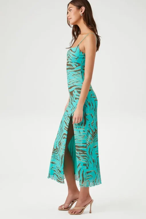 Mesh Abstract Print Maxi Dress