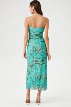 Mesh Abstract Print Maxi Dress