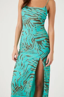 Mesh Abstract Print Maxi Dress
