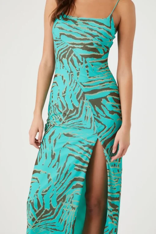 Mesh Abstract Print Maxi Dress