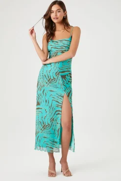 Mesh Abstract Print Maxi Dress