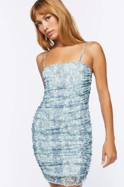 Mesh Abstract Print Mini Dress