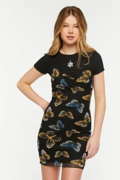 Mesh Butterfly Print Cami Mini Dress
