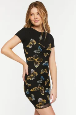 Mesh Butterfly Print Cami Mini Dress