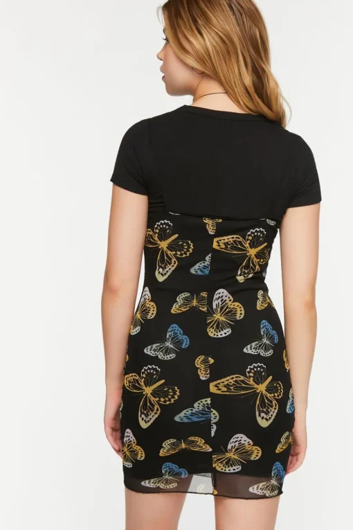 Mesh Butterfly Print Cami Mini Dress