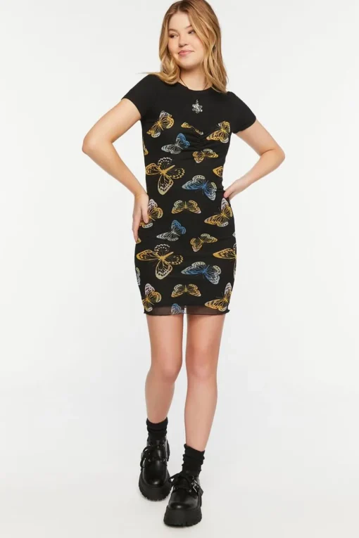 Mesh Butterfly Print Cami Mini Dress