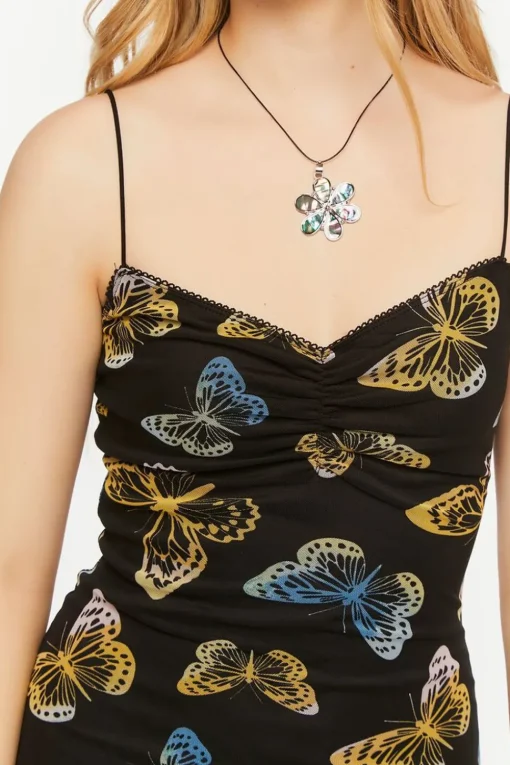 Mesh Butterfly Print Cami Mini Dress