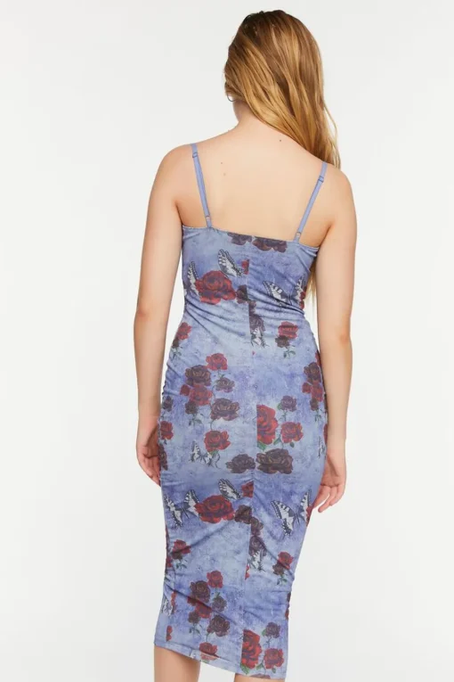 Mesh Butterfly Rose Print Cami Dress