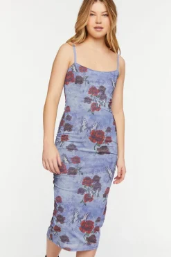 Mesh Butterfly Rose Print Cami Dress