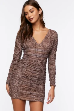 Mesh Snakeskin Print Mini Dress