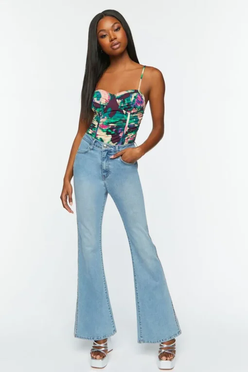 Mesh Watercolor Ruched Bodysuit