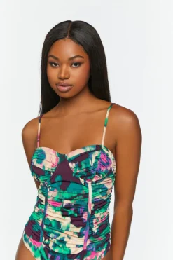 Mesh Watercolor Ruched Bodysuit