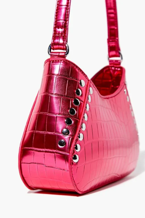 Metallic Faux Croc Leather Shoulder Bag