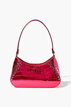 Metallic Faux Croc Leather Shoulder Bag