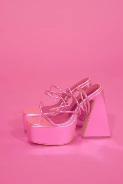 Metallic Strappy Platform Heels