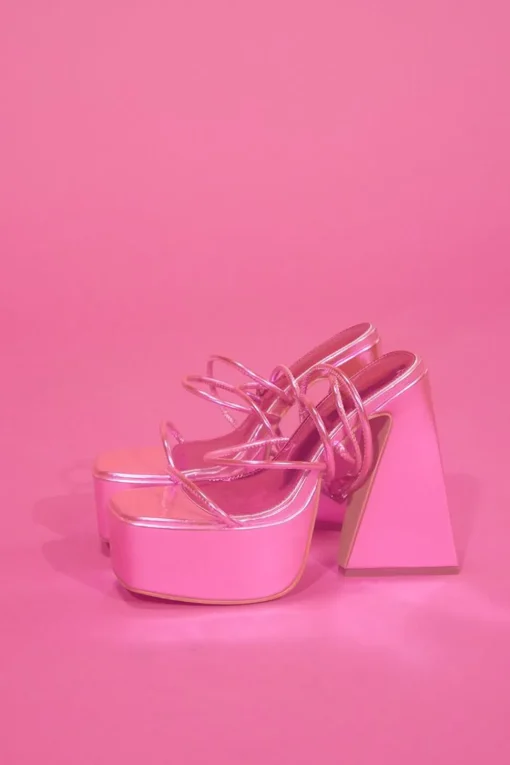Metallic Strappy Platform Heels