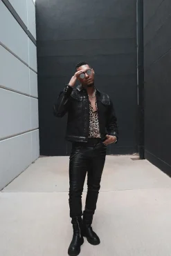 Metallic Wash Slim-Fit Jeans