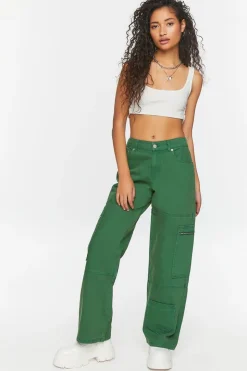 Mid-Rise Denim Cargo Pants