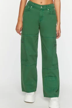 Mid-Rise Denim Cargo Pants