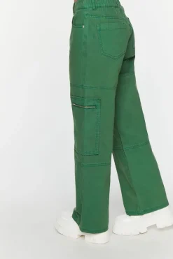 Mid-Rise Denim Cargo Pants