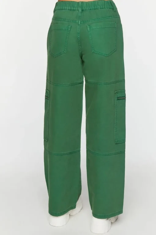 Mid-Rise Denim Cargo Pants