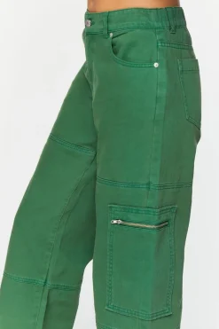 Mid-Rise Denim Cargo Pants