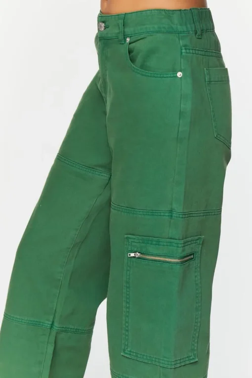 Mid-Rise Denim Cargo Pants
