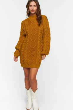 Mock Neck Cable Knit Mini Dress