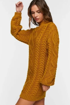 Mock Neck Cable Knit Mini Dress