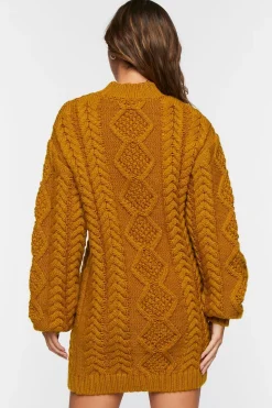 Mock Neck Cable Knit Mini Dress