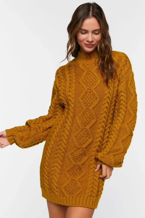 Mock Neck Cable Knit Mini Dress