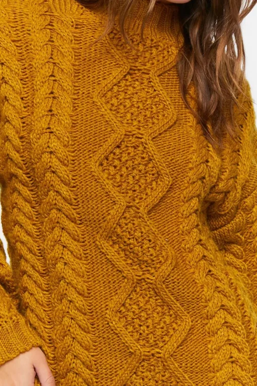 Mock Neck Cable Knit Mini Dress
